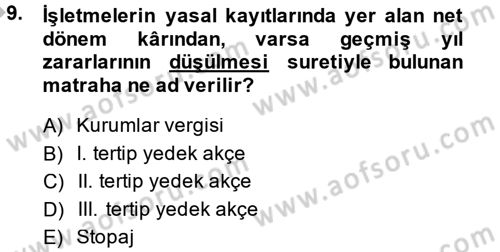 Finansal Yönetim 2 Dersi 2014 - 2015 Yılı (Final) Dönem Sonu Sınav Soruları 9. Soru