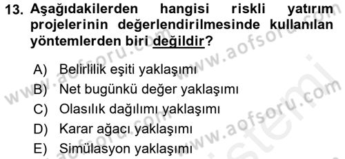 Finansal Yönetim 2 Dersi 2015 - 2016 Yılı (Vize) Ara Sınavı 13. Soru