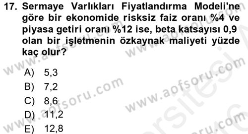 Finansal Yönetim 2 Dersi 2015 - 2016 Yılı (Vize) Ara Sınavı 17. Soru