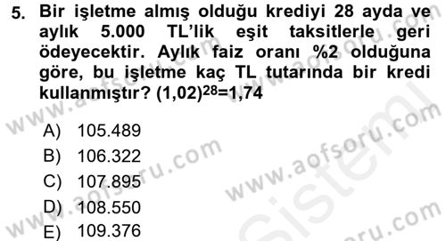 Finansal Yönetim 2 Dersi 2015 - 2016 Yılı (Vize) Ara Sınavı 5. Soru