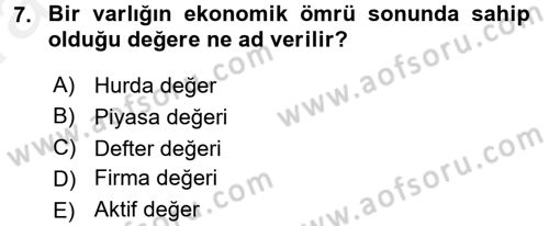 Finansal Yönetim 2 Dersi 2015 - 2016 Yılı (Vize) Ara Sınavı 7. Soru