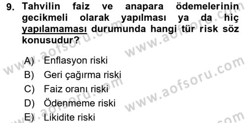 Finansal Yönetim 2 Dersi 2015 - 2016 Yılı (Vize) Ara Sınavı 9. Soru