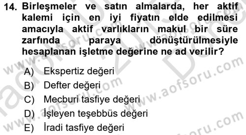 Finansal Yönetim 2 Dersi 2015 - 2016 Yılı (Final) Dönem Sonu Sınav Soruları 14. Soru