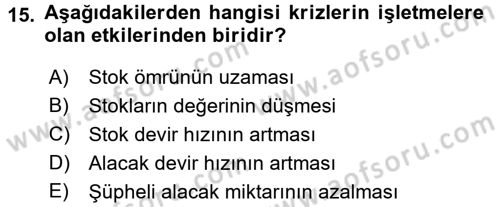 Finansal Yönetim 2 Dersi 2015 - 2016 Yılı (Final) Dönem Sonu Sınav Soruları 15. Soru