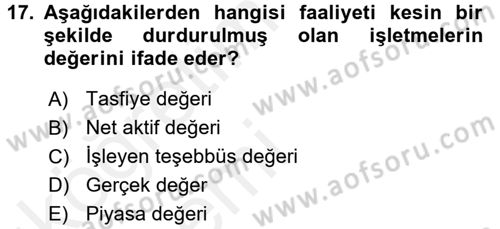 Finansal Yönetim 2 Dersi 2015 - 2016 Yılı Tek Ders Sınav Soruları 17. Soru