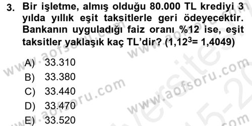 Finansal Yönetim 2 Dersi 2015 - 2016 Yılı Tek Ders Sınav Soruları 3. Soru
