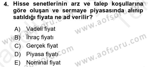 Finansal Yönetim 2 Dersi 2015 - 2016 Yılı Tek Ders Sınav Soruları 4. Soru