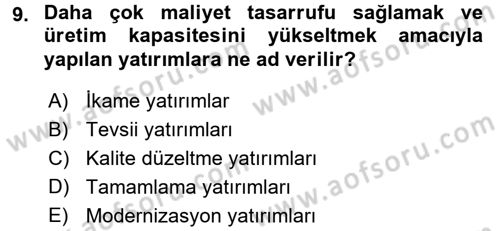 Finansal Yönetim 2 Dersi 2015 - 2016 Yılı Tek Ders Sınav Soruları 9. Soru