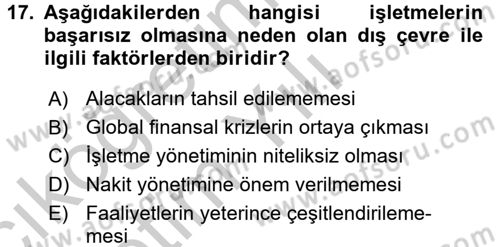 Finansal Yönetim 2 Dersi 2016 - 2017 Yılı 3 Ders Sınav Soruları 17. Soru