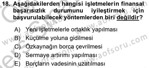 Finansal Yönetim 2 Dersi 2016 - 2017 Yılı 3 Ders Sınavı 18. Soru