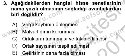 Finansal Yönetim 2 Dersi 2016 - 2017 Yılı 3 Ders Sınav Soruları 3. Soru