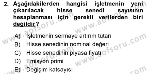 Finansal Yönetim 2 Dersi 2016 - 2017 Yılı (Vize) Ara Sınav Soruları 2. Soru