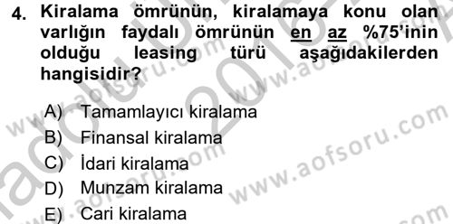 Finansal Yönetim 2 Dersi 2016 - 2017 Yılı (Vize) Ara Sınav Soruları 4. Soru
