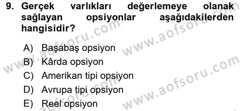 Finansal Yönetim 2 Dersi 2016 - 2017 Yılı (Vize) Ara Sınav Soruları 9. Soru