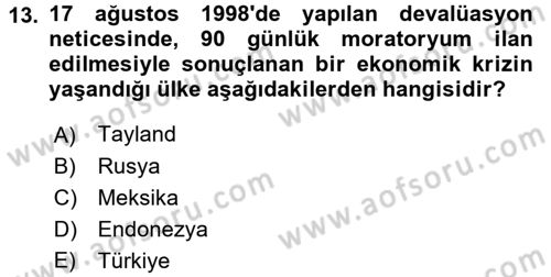 Finansal Yönetim 2 Dersi 2016 - 2017 Yılı (Final) Dönem Sonu Sınavı 13. Soru