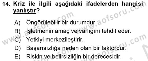 Finansal Yönetim 2 Dersi 2016 - 2017 Yılı (Final) Dönem Sonu Sınavı 14. Soru