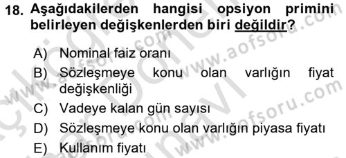 Finansal Yönetim 2 Dersi 2016 - 2017 Yılı (Final) Dönem Sonu Sınavı 18. Soru