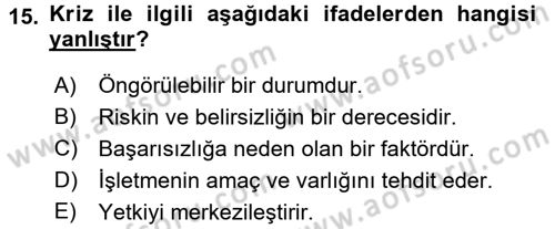 Finansal Yönetim 2 Dersi 2017 - 2018 Yılı 3 Ders Sınav Soruları 15. Soru