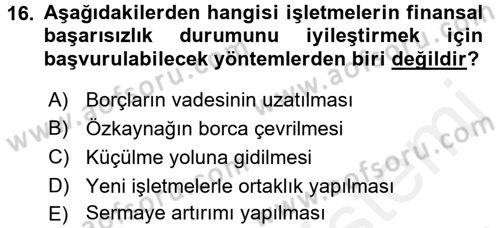 Finansal Yönetim 2 Dersi 2017 - 2018 Yılı 3 Ders Sınav Soruları 16. Soru