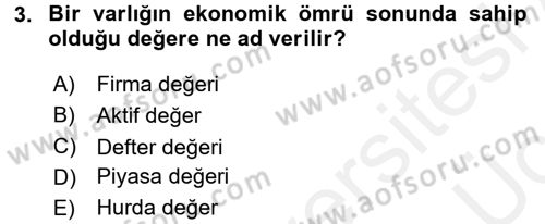 Finansal Yönetim 2 Dersi 2017 - 2018 Yılı 3 Ders Sınav Soruları 3. Soru