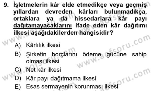 Finansal Yönetim 2 Dersi 2017 - 2018 Yılı 3 Ders Sınav Soruları 9. Soru