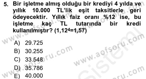 Finansal Yönetim 2 Dersi 2017 - 2018 Yılı (Vize) Ara Sınav Soruları 5. Soru