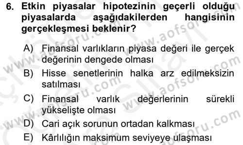 Finansal Yönetim 2 Dersi 2017 - 2018 Yılı (Vize) Ara Sınav Soruları 6. Soru