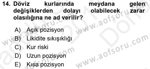 Finansal Yönetim 2 Dersi 2017 - 2018 Yılı (Final) Dönem Sonu Sınavı 14. Soru