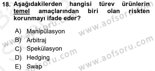 Finansal Yönetim 2 Dersi 2017 - 2018 Yılı (Final) Dönem Sonu Sınavı 18. Soru