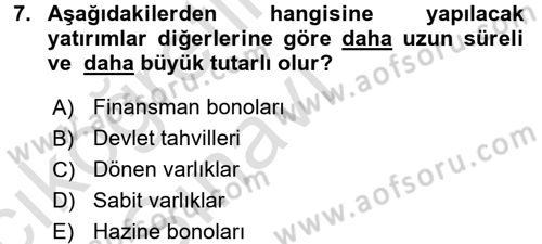 Finansal Yönetim 2 Dersi 2018 - 2019 Yılı 3 Ders Sınav Soruları 7. Soru