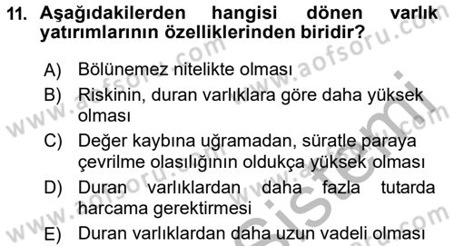 Finansal Yönetim 2 Dersi 2018 - 2019 Yılı (Vize) Ara Sınav Soruları 11. Soru