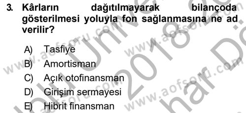 Finansal Yönetim 2 Dersi 2018 - 2019 Yılı (Vize) Ara Sınav Soruları 3. Soru