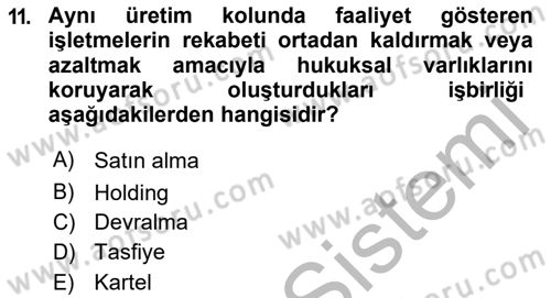 Finansal Yönetim 2 Dersi 2018 - 2019 Yılı (Final) Dönem Sonu Sınav Soruları 11. Soru