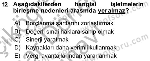 Finansal Yönetim 2 Dersi 2018 - 2019 Yılı (Final) Dönem Sonu Sınav Soruları 12. Soru