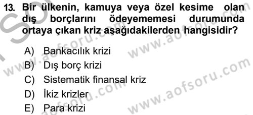 Finansal Yönetim 2 Dersi 2018 - 2019 Yılı (Final) Dönem Sonu Sınav Soruları 13. Soru