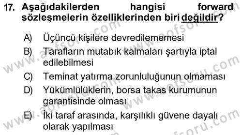 Finansal Yönetim 2 Dersi 2018 - 2019 Yılı (Final) Dönem Sonu Sınav Soruları 17. Soru