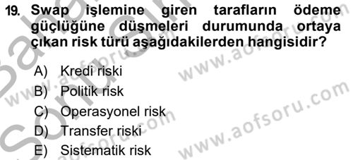 Finansal Yönetim 2 Dersi 2018 - 2019 Yılı (Final) Dönem Sonu Sınav Soruları 19. Soru