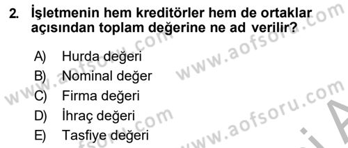 Finansal Yönetim 2 Dersi 2018 - 2019 Yılı (Final) Dönem Sonu Sınav Soruları 2. Soru