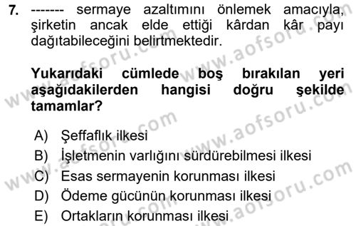 Finansal Yönetim 2 Dersi 2018 - 2019 Yılı (Final) Dönem Sonu Sınav Soruları 7. Soru