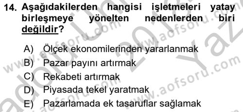 Finansal Yönetim 2 Dersi 2018 - 2019 Yılı Yaz Okulu Sınavı 14. Soru