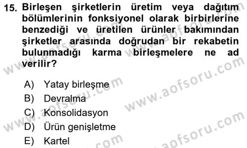 Finansal Yönetim 2 Dersi 2018 - 2019 Yılı Yaz Okulu Sınavı 15. Soru