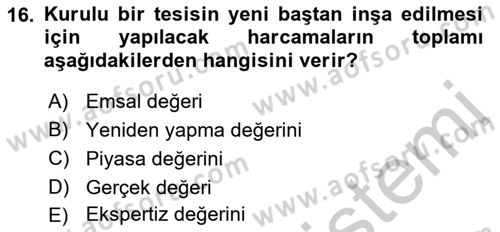 Finansal Yönetim 2 Dersi 2018 - 2019 Yılı Yaz Okulu Sınavı 16. Soru