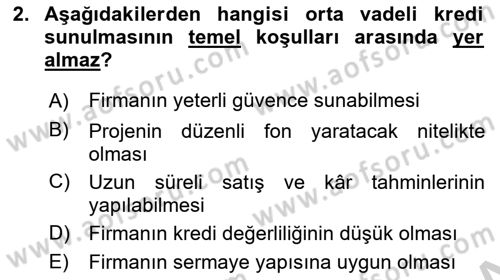 Finansal Yönetim 2 Dersi 2018 - 2019 Yılı Yaz Okulu Sınavı 2. Soru