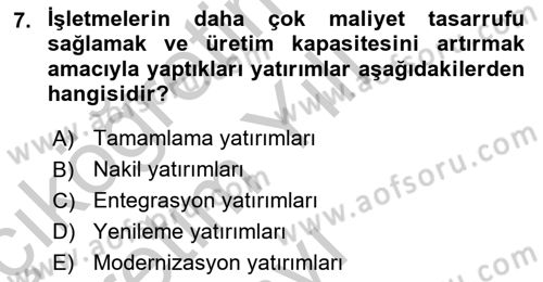 Finansal Yönetim 2 Dersi 2018 - 2019 Yılı Yaz Okulu Sınavı 7. Soru