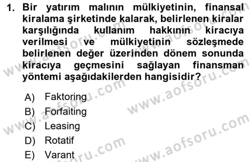 Finansal Yönetim 2 Dersi 2021 - 2022 Yılı (Vize) Ara Sınavı 1. Soru