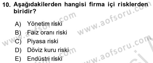 Finansal Yönetim 2 Dersi 2021 - 2022 Yılı (Vize) Ara Sınavı 10. Soru