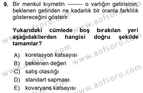 Finansal Yönetim 2 Dersi 2021 - 2022 Yılı (Vize) Ara Sınavı 9. Soru