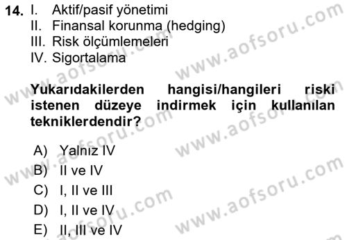 Finansal Yönetim 2 Dersi 2021 - 2022 Yılı (Final) Dönem Sonu Sınav Soruları 14. Soru
