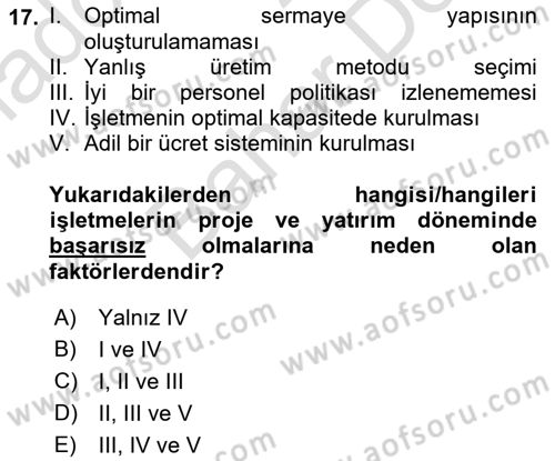 Finansal Yönetim 2 Dersi 2021 - 2022 Yılı (Final) Dönem Sonu Sınavı 17. Soru