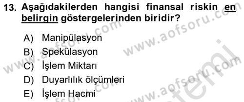 Finansal Yönetim 2 Dersi 2021 - 2022 Yılı Yaz Okulu Sınav Soruları 13. Soru